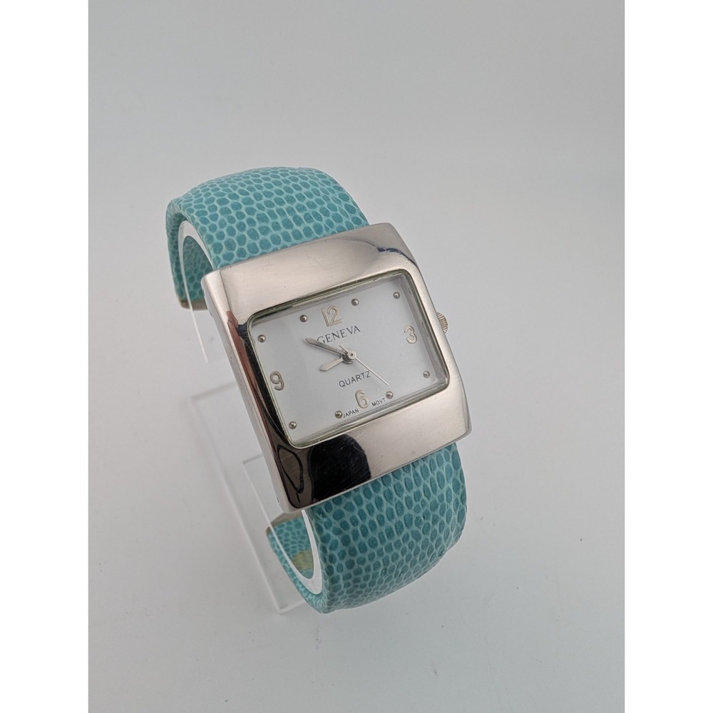 Geneva Watch Women 31mm Silver Case Light Blue Bangle Band- New Battery